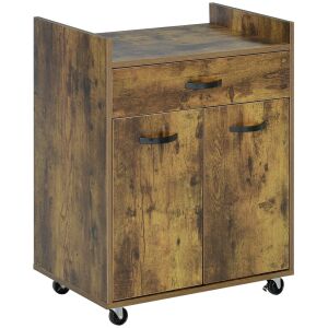 Homcom rusztikus fa konyhai kocsi – állítható polccal és kerekekkel 60x40x77 cm 146859199 - Zsúrkocsi