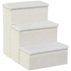 PawHut 3 lépcsős kutyalépcső tárolóval, összecsukható lépcső mosható huzattal, 40x54x48 cm, fehér 146859463 - PawHut