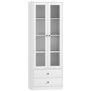 HOMCOM Konyhaszekrény üvegajtókkal, 2 fiókkal és állítható polcokkal, fehér 146859699 - Konyhaszekrény