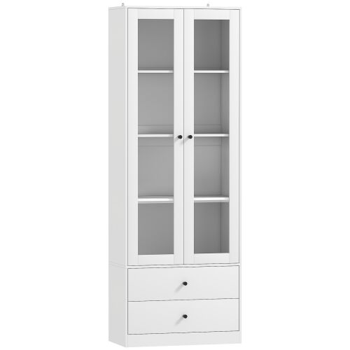 HOMCOM Konyhaszekrény üvegajtókkal, 2 fiókkal és állítható polcokkal, fehér 146859699