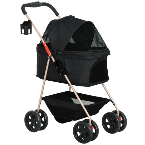 PawHut 3 az 1-ben összecsukható kutyababakocsi hordtáskával és alsó kosárral, fekete 146859785