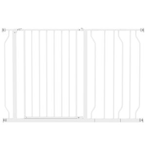 PawHut acél és ABS kutyabiztonsági korlát, 75-115 cm között kihúzható lépcsőkhöz és ajtókhoz, fehér 146860094 - Kisállat ajtó, elkerítő