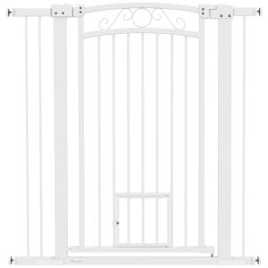 PawHut beltéri kutyaajtó 2 bővítménnyel és macskaajtóval, 76-104x77 cm, fehér 146861003 - Kisállat ajtó, elkerítő