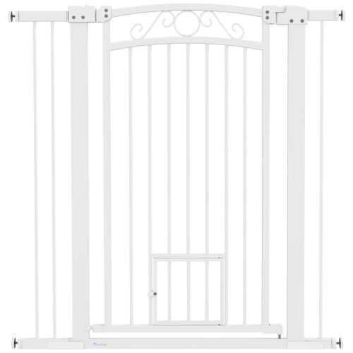 PawHut beltéri kutyaajtó 2 bővítménnyel és macskaajtóval, 76-104x77 cm, fehér 146861003