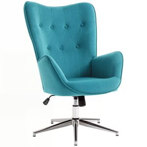 Homcom kék bársony fotel – forgó, karfával és állítható magassággal 146861190 - Nappali bútor