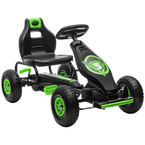 HOMCOM gokart pedálokkal 5-12 éves gyermekeknek, állítható üléssel, fémből és PP-ből készült, 121x58x61 cm, zöld és fekete 146861250