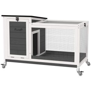 PawHut Fa Kalitka Nyitható Tetővel, Csúszó Tálcával és Kerekekkel, 91x51x66 cm, Sötétszürke 146861934 - Kennel, ketrec, kalitka, kiegészítők