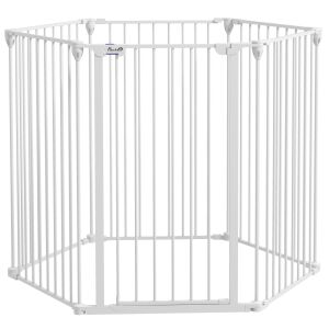 PawHut 2 az 1-ben multifunkcionális kölyökkutya játszókarám és kisállat biztonsági kapu, 6 panel, kisállat edzőkarám dupla zárral ellátott ajtóval, összecsukható kerítés, közepes és nagy kutyáknak, 100 cm magas, fehér 146862237 - Kutya kennel & Kifutó