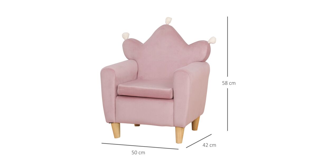 HOMCOM Gyerekfotel Korona háttámlával és vastag párnázással, Gyerekfotel bársony és fahatású szövetből, 50,2 x 41,9 x 57,8 cm, Rózsaszín 146862285