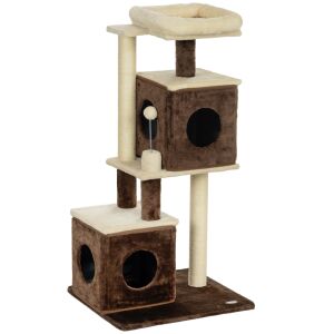 PawHut Macskakaparófa 2 Házikóval, Ágyjal, Ugrálóplatformokkal és Labdával, Fa, 55x48x107 cm 146862513 - PawHut
