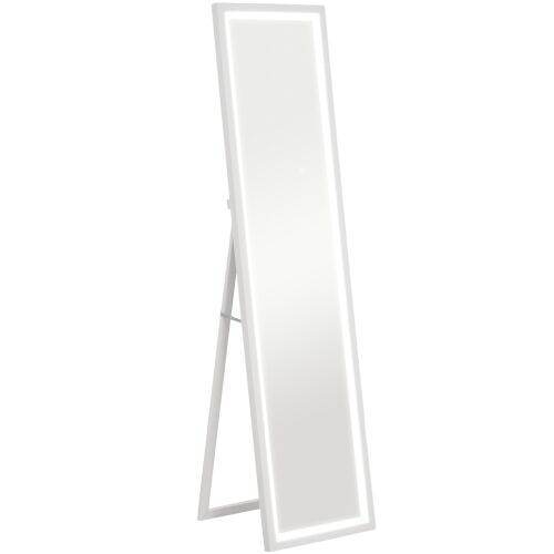 HOMCOM Oglindă Iluminată cu Lumini LED Reglabile și Buton Touch, din Sticlă și MDF, 40x5x160 cm, Alb 146862536