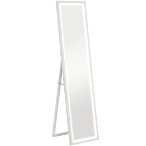 HOMCOM Világító Tükör Állítható LED Lámpákkal és Érintőgombbal, Üvegből és MDF-ből, 40x5x160 cm, Fehér 146862536 - Tükör