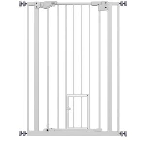 PawHut Állítható Magas Kutyakapu Kis Ajtóval és Önzáróval, 74-80x104cm, Fehér 146862659 - Kisállat ajtó, elkerítő