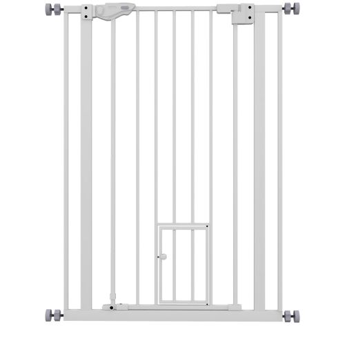 PawHut Állítható Magas Kutyakapu Kis Ajtóval és Önzáróval, 74-80x104cm, Fehér 146862659