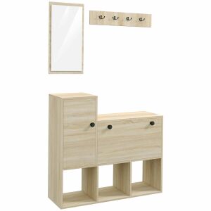 Homcom Set 3-in-1 pentru Hol – Cuier, Banca si Oglinda 146862707 - Seturi mobilier de hol