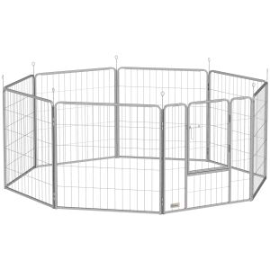 PawHut 8 paneles kisállat játszókarám, összecsukható és hordozható, 160x160x80 cm, ezüst 146862791 - Kutya kennel & Kifutó