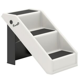 PawHut 3 lépcsős csúszásgátló kutya- és macskalétra, összecsukható kialakítás, 10 kg teherbírással, krémszínű 146862786 - Kiegészítők háziállat tartáshoz