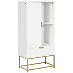 Mobilier de baie cu dulap si sertar, mobilier de baie modern cu etajera reglabila, 60x30x120cm, alb 146862942 - Dulap de baie și Capace de toaleta/WC