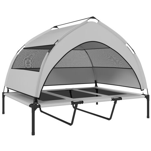 PawHut Emelt Kutyaágy Levehető, 3 Oldali Ponyvaval, Szürke és Fekete 146863004