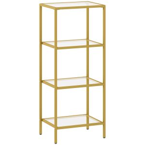 HOMCOM Minimalista 4-szintes fém és üveg polc 40x30x96,5 cm arany színben 146863220 - Fürdőszobai polcos elem
