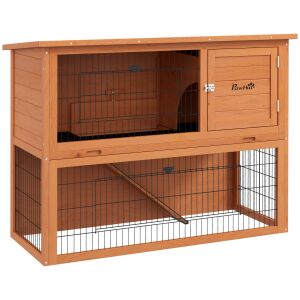 PawHut 2-szintes nyúlketrec kifutóval, narancssárga 146863560 - Kennel, ketrec, kalitka, kiegészítők
