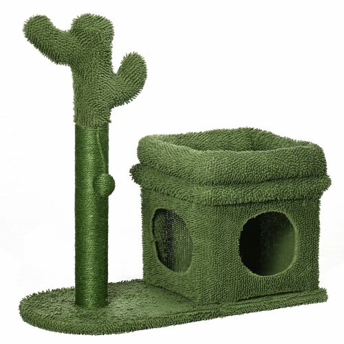 PawHut Tiragraffi Gatti con Lettino, Casetta és Palo in Sisal a Cactus 146864018