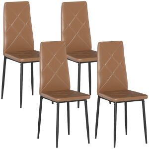 HOMCOM 4 db-os modern, magas háttámlájú étkezőszék szett műbőrből és acélból, 41x50x97 cm, barna 146864099 - Étkező szék