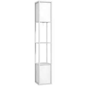 HOMCOM Lampă de Podea Modernă cu 2 Abajururi și 2 Rafturi, Lampă de Podea cu Întrerupător de Picior, 26x26x156 cm, Alb