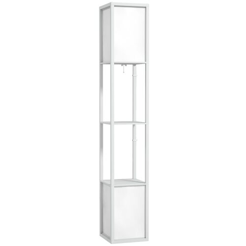 HOMCOM Lampă de Podea Modernă cu 2 Abajururi și 2 Rafturi, Lampă de Podea cu Întrerupător de Picior, 26x26x156 cm, Alb 146864376