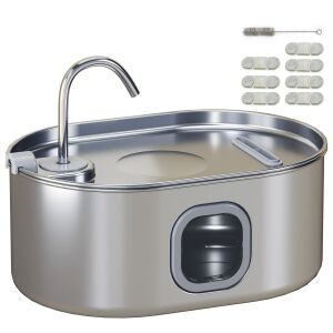 PawHut Macska itatókút 7L LED-del, 32x22,1x22,3 cm Ezüst 146864693 - Állattartás