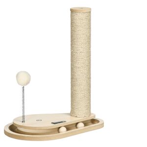 PawHut kaparófa forgácslapból és jutából, macskáknak, max. 4 kg súlyú, játéklabdákkal, 35x23x40 cm, tölgy színű 146865400 - PawHut