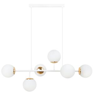 SIENA MENNYEZETI LÁMPA, FEHÉR ÉS ARANY SZÍNŰ, 6 LAPOS FEHÉR LÁMPABÚRÁVAL, E14-ES, HOSSZÚ SZÁRÚ 146866138 - Lámpa & Világítás