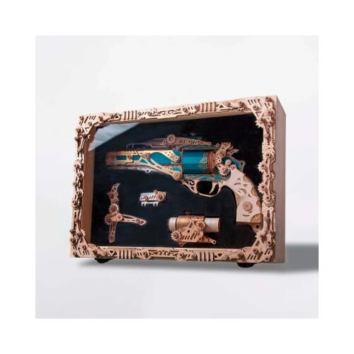3D-s kirakó, Steampunk revolver díszdobozban, kemény, fa 146868337
