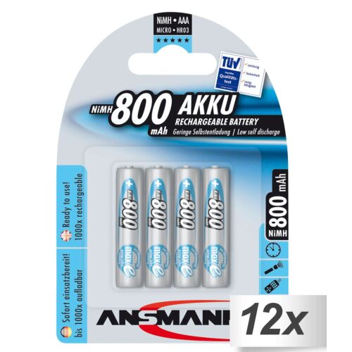 Ansmann maxE NiMH Micro AAA 800 mAh Újratölthető elem (12x4/csomag) 146869002