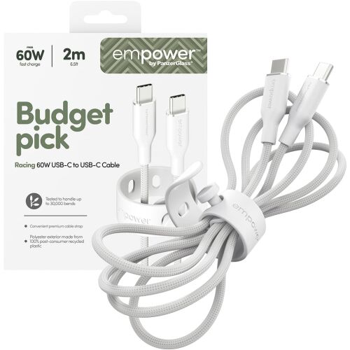 PanzerGlass 60W empower USB-C apa - USB-c apa Adat és töltő kábel 2m - Fehér 146871489