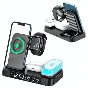 Vezeték nélküli indukciós töltőállomás – 15 W, 4 az 1-ben, éjjeli lámpával (Qi)