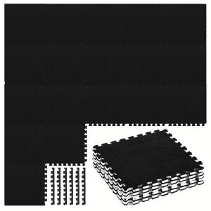 12x EVA habszivacs kirakós szőnyeg plüss padlószőnyeg fekete 30x30cm