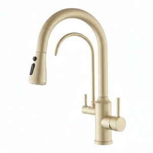 Welland Riva 3 utas / vízszűrős mosogató csaptelep - kihúzható zuhanyfej (matt arany)