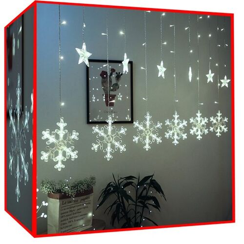 112 LED svetelná clona s efektom cencúľa Snowflake na batérie, vonkajšia a vnútorná, studená biela, šírka 200 cm, s 8 režimami svietenia 146889556