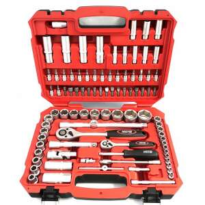 Hillen & Mohr 94 darabos dugókulcs készlet, 1/2 hüvelykes és 1/4 hüvelykes meghajtással, króm-vanádium acélból, tartalmazza a dugókulcsokat, racsnisokat, hosszabbítókat, bitfejeket és még sok mást - Dugókulcs