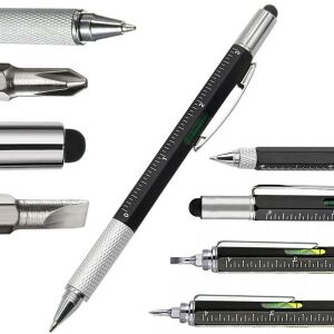 Multifunkciós toll csavarhúzó multiszerszám 6in1 vízmérték klipsz, fekete 146894711 - Toll