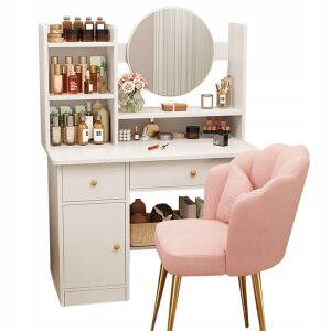 Toaletka z lustrem z szufladami biała makijażu glamour skandynawski 100 cm 146896466 - Meble