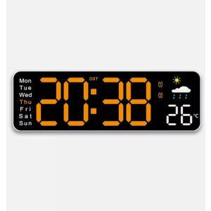 Digitális LED órák, falra szerelhető, asztali óra hőmérsékletkijelzővel, narancssárga (6656)