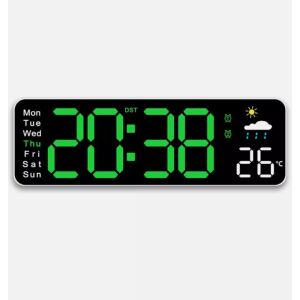 Digitális LED órák, falra szerelhető, asztali óra hőmérsékletkijelzővel, zöld (6656)