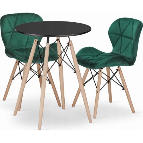 Leobert szett kerek asztal TODI 60 fekete+2 szék LAGO zöld 146901091