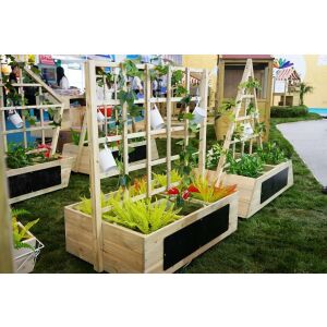 CLASSIC WORLD EDU Pat de flori din lemn pe roți pentru grădină + bord 146901677 - Ghivece de flori