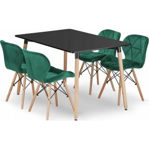 Leobert szett téglalap alakú asztal ADRIA 120x80 fekete+4 szék LAGO zöld