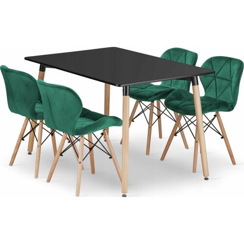 Leobert szett téglalap alakú asztal ADRIA 120x80 fekete+4 szék LAGO zöld 146902421