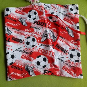 DCS92 - Foci mikulás zsák, textil ajándéktasak - piros díszcsomagolás