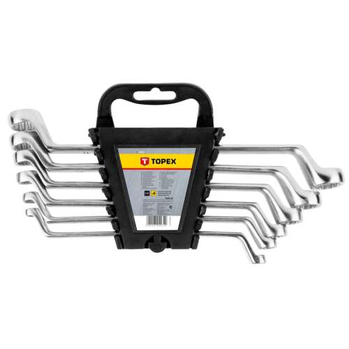 Topex hajlított gyűrűs kulcskészlet, 6-17mm, 6 darabos, CrV acél